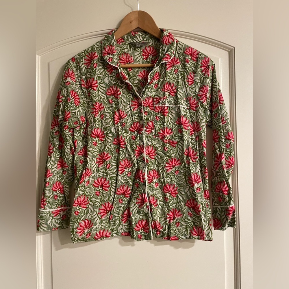 Lime Tree Design Jaipur Floral Cotton Pajamas in Pink and Green